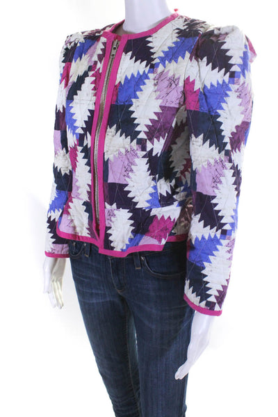 Etoile Isabel Marant Womens Quilted Full Zip Jacket Blue White Pink Size FR 38