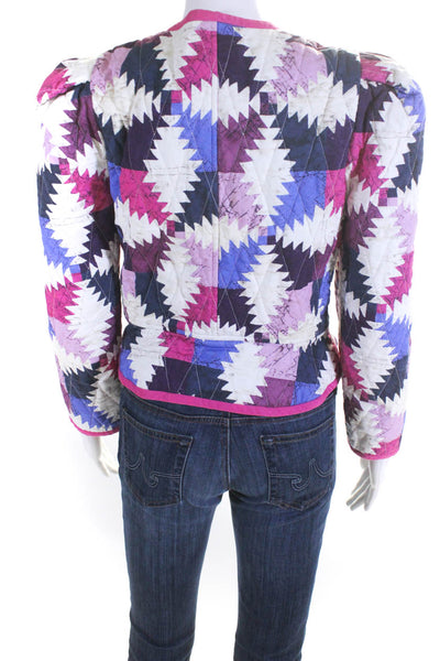 Etoile Isabel Marant Womens Quilted Full Zip Jacket Blue White Pink Size FR 38