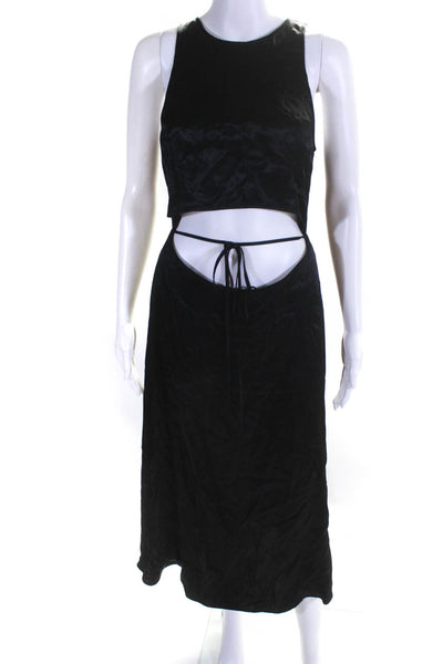 Zara Womens Cutout Satin Sleeveless Midi Sheath Dress Black Size Medium