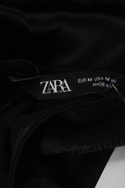 Zara Womens Cutout Satin Sleeveless Midi Sheath Dress Black Size Medium