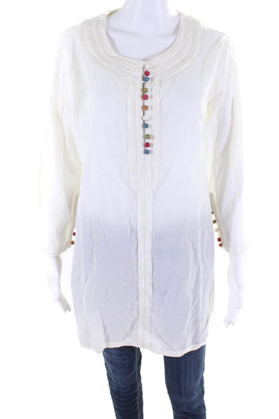 Roberta Roller Rabbit Womens Cotton Embroider Long Sleeve Tunic Top White Size L