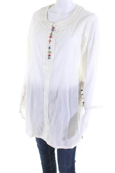 Roberta Roller Rabbit Womens Cotton Embroider Long Sleeve Tunic Top White Size L