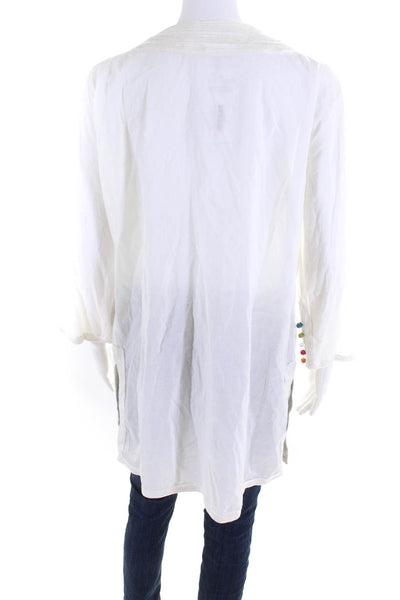 Roberta Roller Rabbit Womens Cotton Embroider Long Sleeve Tunic Top White Size L