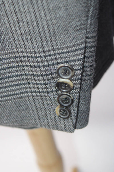 Boss Hugo Boss Mens Two Button Notched Lapel Glen Plaid Blazer Jacket Gray 42L
