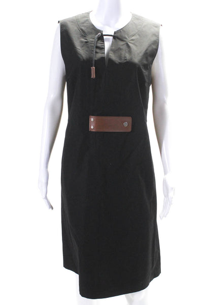 Derek Lam Women's Sleeveless V Neck Knee Length Sheath Dress Black Size L