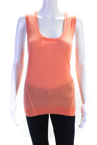 Magaschoni Collection Womens Scoop Neck Knit Tank Top Orange Cotton Size Large