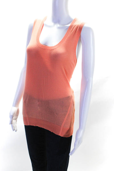 Magaschoni Collection Womens Scoop Neck Knit Tank Top Orange Cotton Size Large