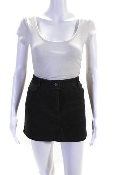 T Alexander Wang Womens Zipper FLy Leather Trim Denim Mini Skirt Gray Size 29