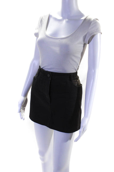 T Alexander Wang Womens Zipper FLy Leather Trim Denim Mini Skirt Gray Size 29