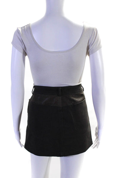 T Alexander Wang Womens Zipper FLy Leather Trim Denim Mini Skirt Gray Size 29