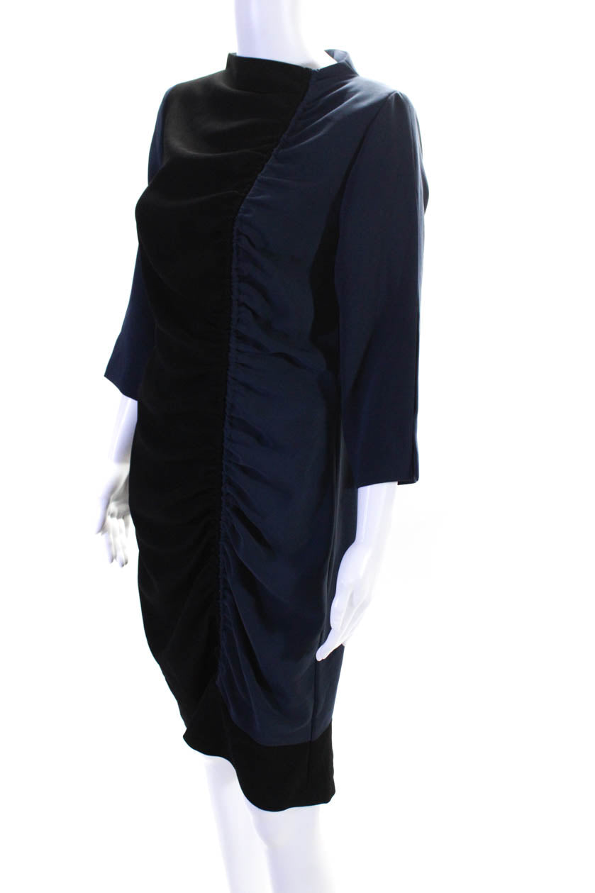 3/4 Sleeve Ruched Dress - Black