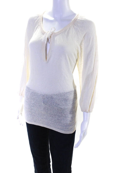 Joie Women's V-Neck Long Sleeves Tassel Pullover Sweater Ivory Size XS