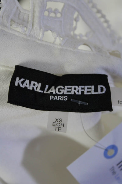 Karl Lagerfeld Women's Short Sleeve Mock Neck Blouse White Size XS