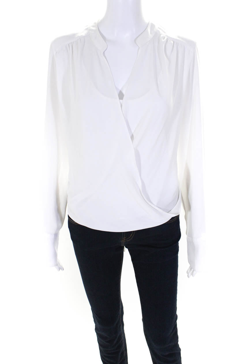 BCBGMAXAZRIA Women s Jaklyn Draped Front Long Sleeve Blouse White