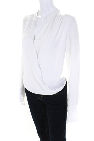 BCBGMAXAZRIA Women's Jaklyn Draped Front Long Sleeve Blouse White Size M