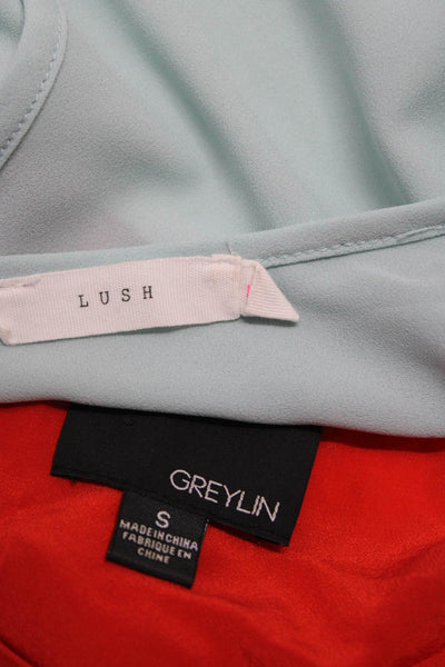 Greylin Anthropologie Lush Women's Satin Blouses Red Blue Size S M Lot 2