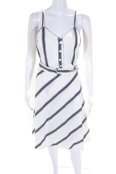 Rag & Bone Women's Striped V Neck Snap Front A Line Dress White Size S