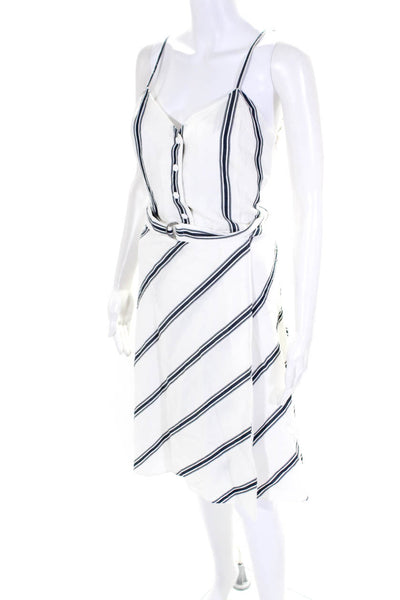 Rag & Bone Women's Striped V Neck Snap Front A Line Dress White Size S