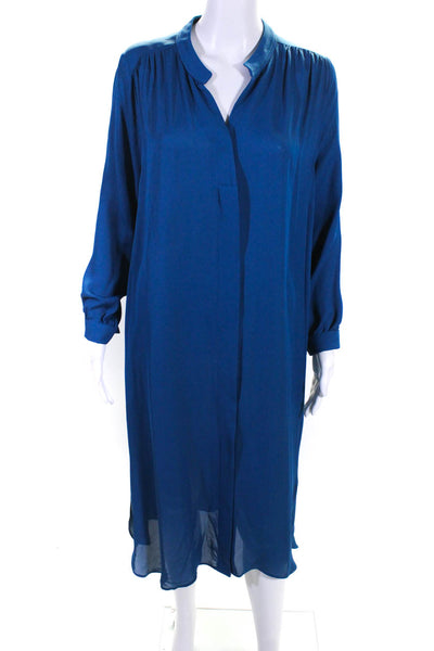 BOSS Womens Long Sleeve Y Neck Crepe Shift Shirt Dress Blue Size 6
