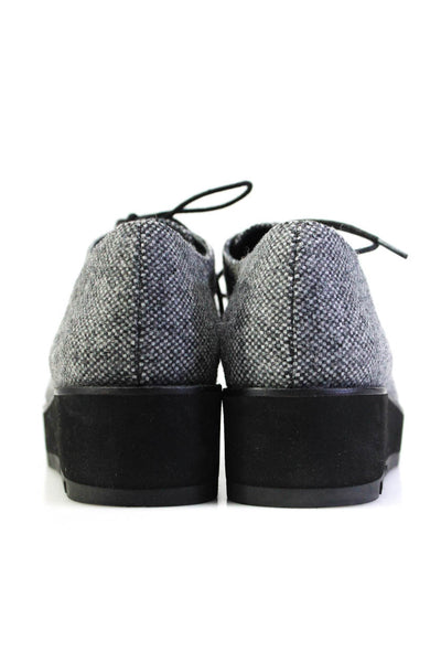 Eileen Fisher Womens Wool Flannel Check Platform Oxfords Black Gray Size 7.5