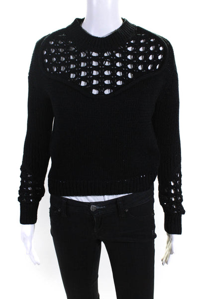 3.1 Phillip Lim Women's Crochet Knit Crewneck Pullover Sweater Black Size S