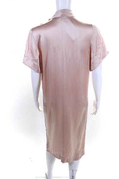 Zara Woman Women's Short Sleeve V Neck Satin Midi Dress Pink Size XS
