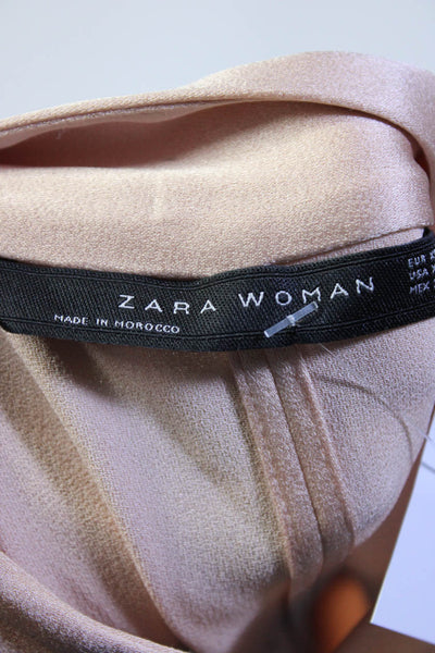 Zara Woman Women's Short Sleeve V Neck Satin Midi Dress Pink Size XS