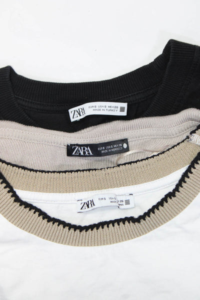 Zara Women's Short Sleeve Tees Ribbed Polo Shirt Beige White Black Size S Lot 3