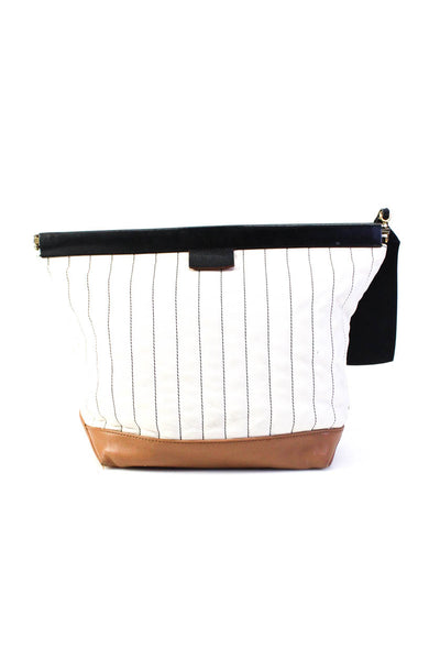 Marni Womens Leather Striped Gold Tone Large Clutch Handbag White Black