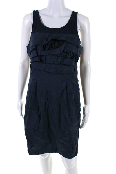 BCBG Max Azria Womens Pleated Ruffle Sleeveless Sheath Dress Navy Blue Size 10