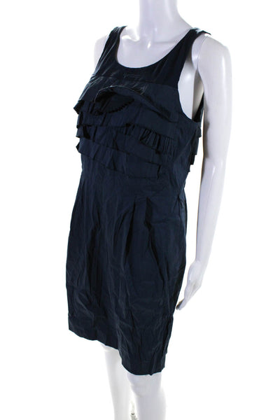 BCBG Max Azria Womens Pleated Ruffle Sleeveless Sheath Dress Navy Blue Size 10