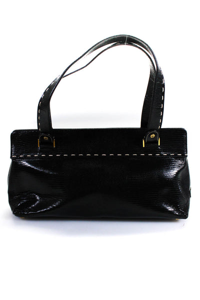 Kate Spade Womens Lizard Skin Small Top Handle Tote Handbag Black