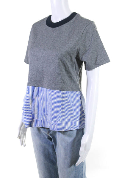 Carven Women's Crewneck Short Sleeves Blouse Gray Size M