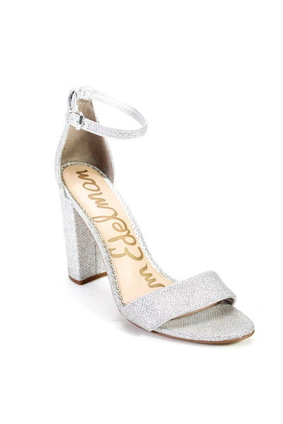 Sam Edelman Women's Ankle Strap Glitter Block Heel Sandals Silver Size 9