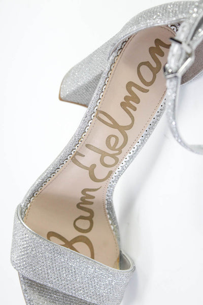 Sam Edelman Women's Ankle Strap Glitter Block Heel Sandals Silver Size 9