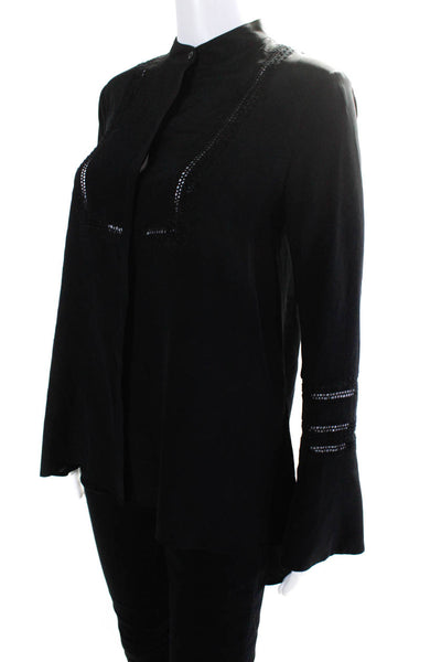 Rachel Zoe Women's Long Sleeves Button Down Silk Shirt Black Size 2