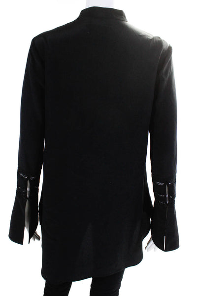 Rachel Zoe Women's Long Sleeves Button Down Silk Shirt Black Size 2