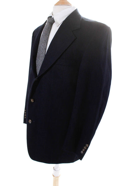 Harold Powell Men's Long Sleeves Line Button Up Jacket Navy Blue Size 42