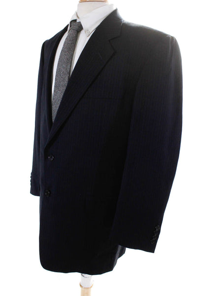 Hickey Freeman Men's Collar Long Sleeves Stripe Jacket Navy Blue Size 42