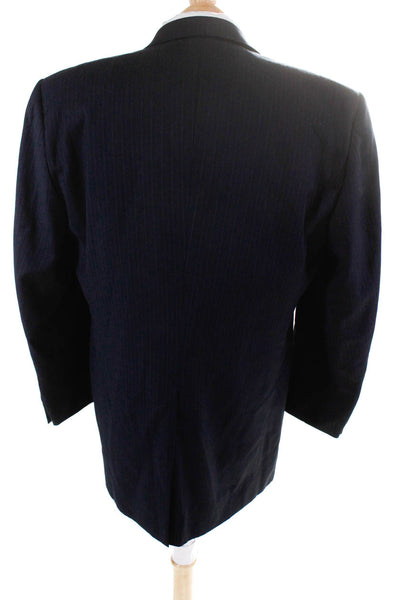 Hickey Freeman Men's Collar Long Sleeves Stripe Jacket Navy Blue Size 42
