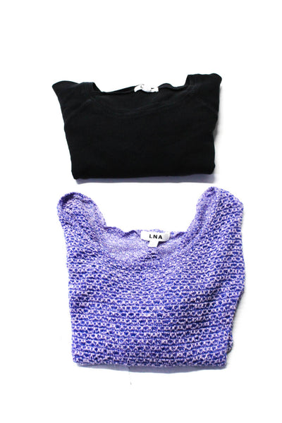 LNA Womens Scoop Neck Long Sleeve Tee Shirts Black Purple Size XS Lot 2