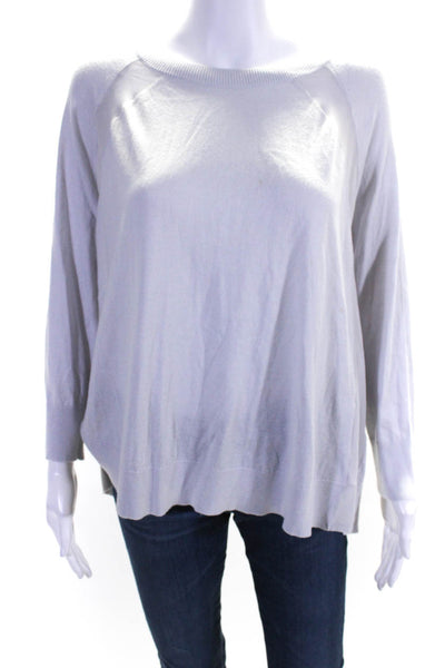 Halston Heritage Womens Long Sleeve Scoop Neck Sheer Trim Shirt Gray Size XL