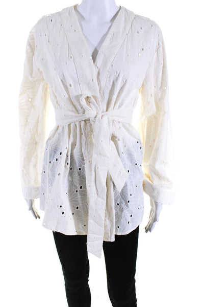 Lovers + Friends Womens Cotton Floral Print Textured Wrapped Top Cream Size S