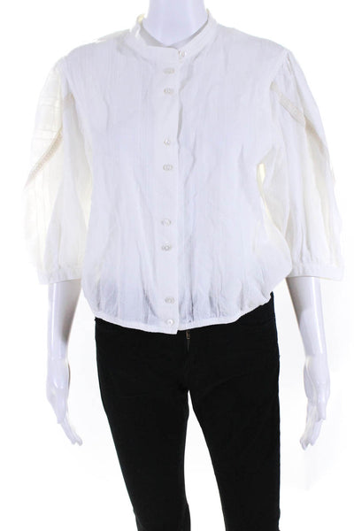 Cotelac Womens Cotton Striped Buttoned-Up Long Sleeve Blouse Top White Size 2