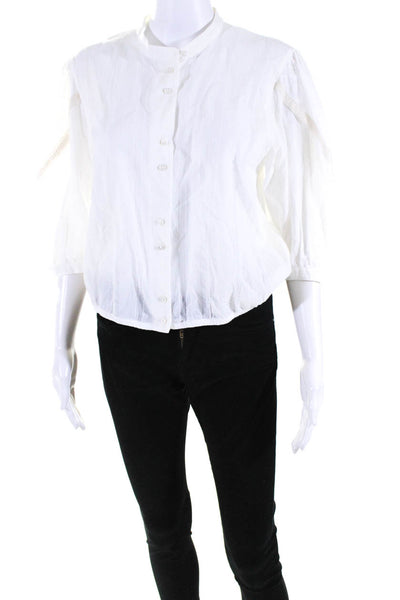 Cotelac Womens Cotton Striped Buttoned-Up Long Sleeve Blouse Top White Size 2