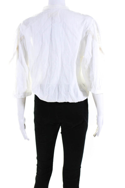 Cotelac Womens Cotton Striped Buttoned-Up Long Sleeve Blouse Top White Size 2