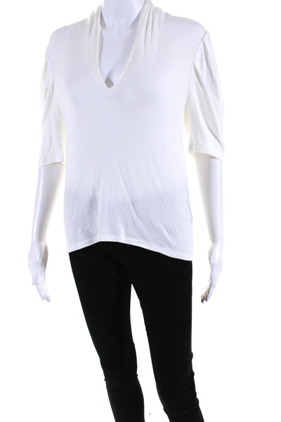 Ba&Sh Womens Collared Short Sleeve Pullover V-Neck Blouse Top White Size 2