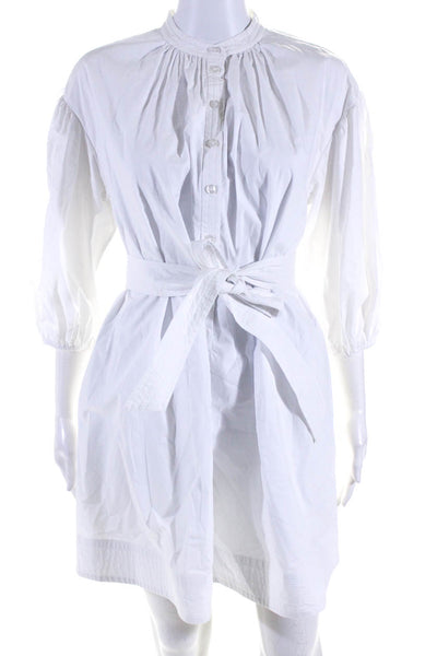 L'Academie Womens Cotton Darted Belted Long Sleeve A-Line Dress White Size 2XS