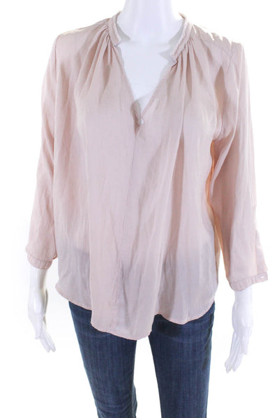 dRA  Los Angeles Womens Pleated V Neck Buttoned Long Sleeved Blouse Pink Size M