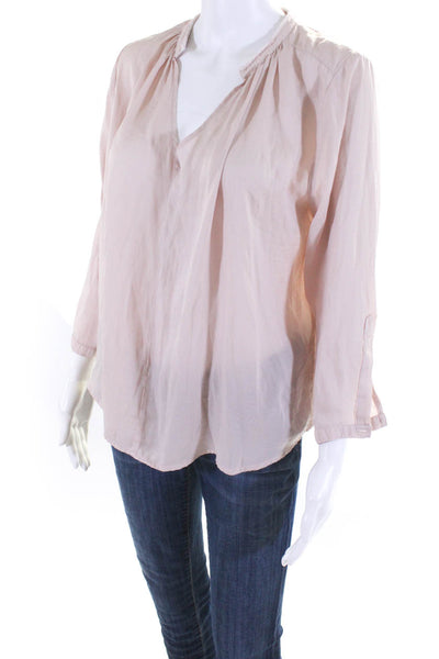 dRA  Los Angeles Womens Pleated V Neck Buttoned Long Sleeved Blouse Pink Size M